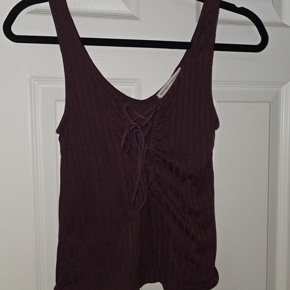 Project Social T Burgundy Lace-Up Tank Top
